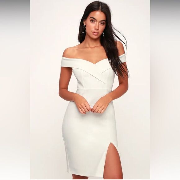 Lulus Classic Glam White Off The Shoulder Bodycon Dress Womens Small White New - Picture 2 of 12